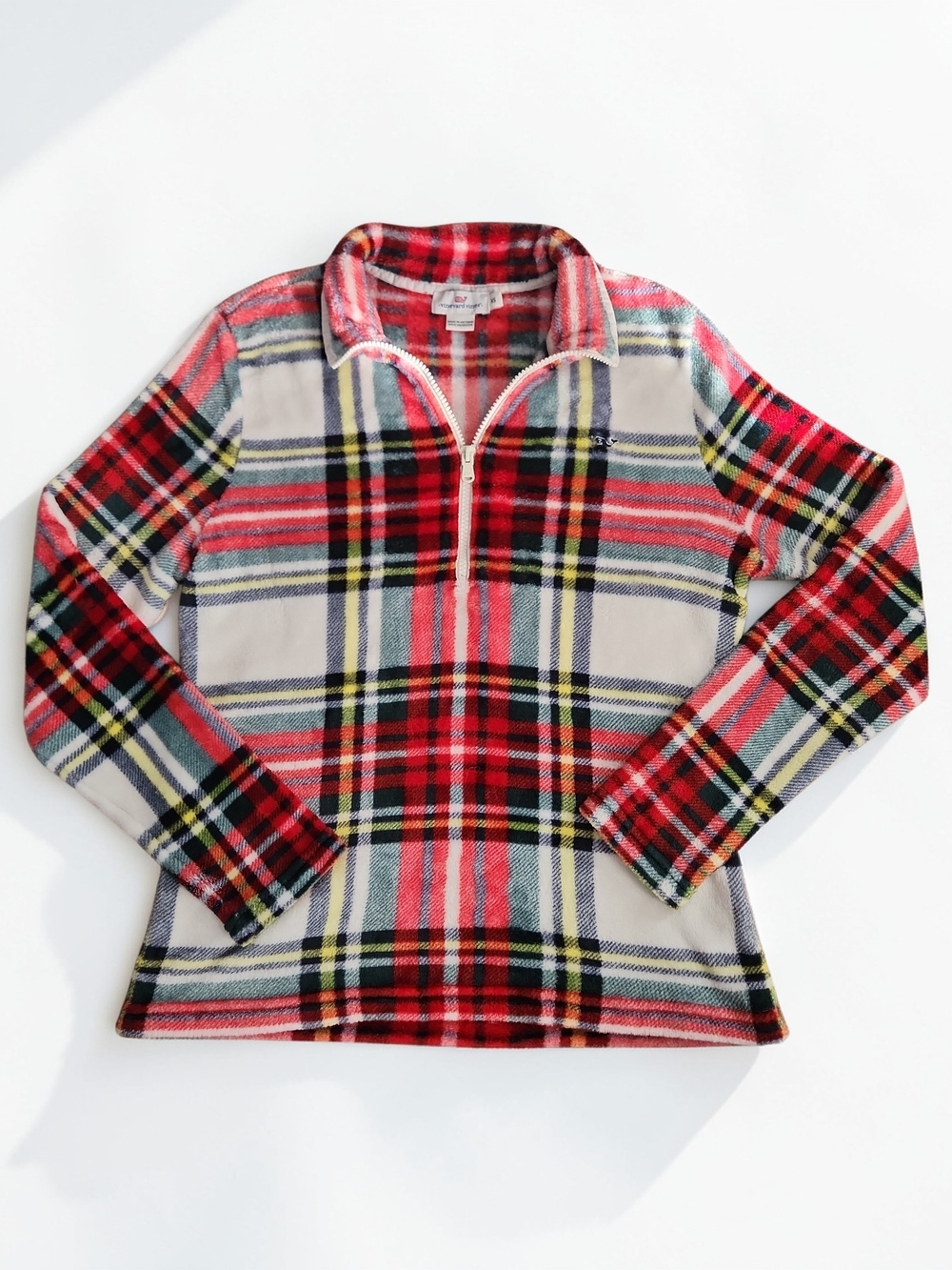 Vineyard Vines Red Multi Plaid Half-Zip Pullover-Size XS